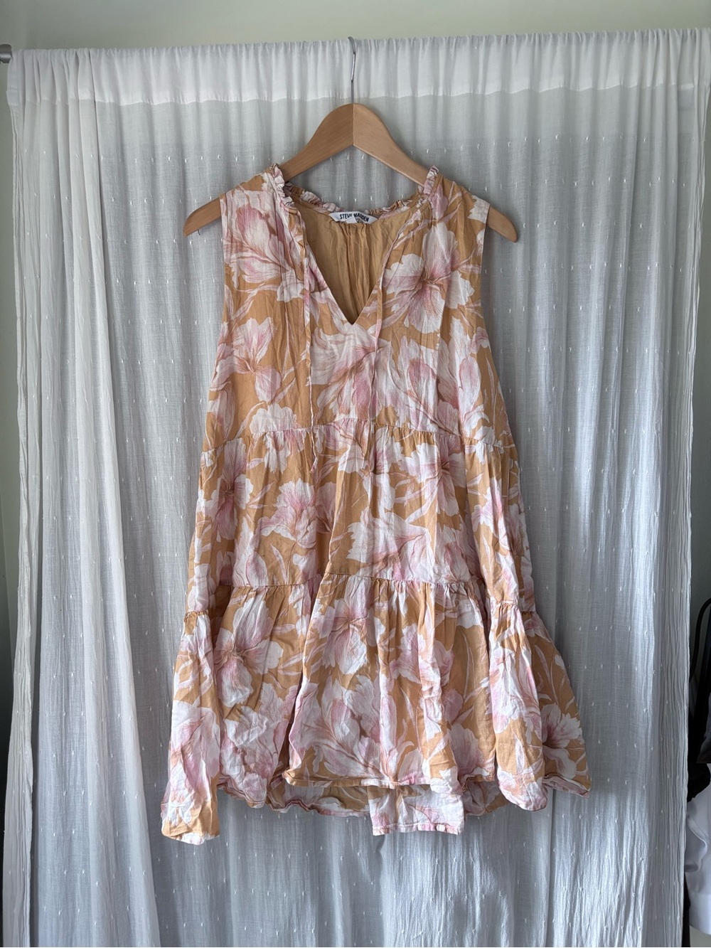 Steve Madden Mustard and Blush Tiered Mini Dress - Picture 2 of 7